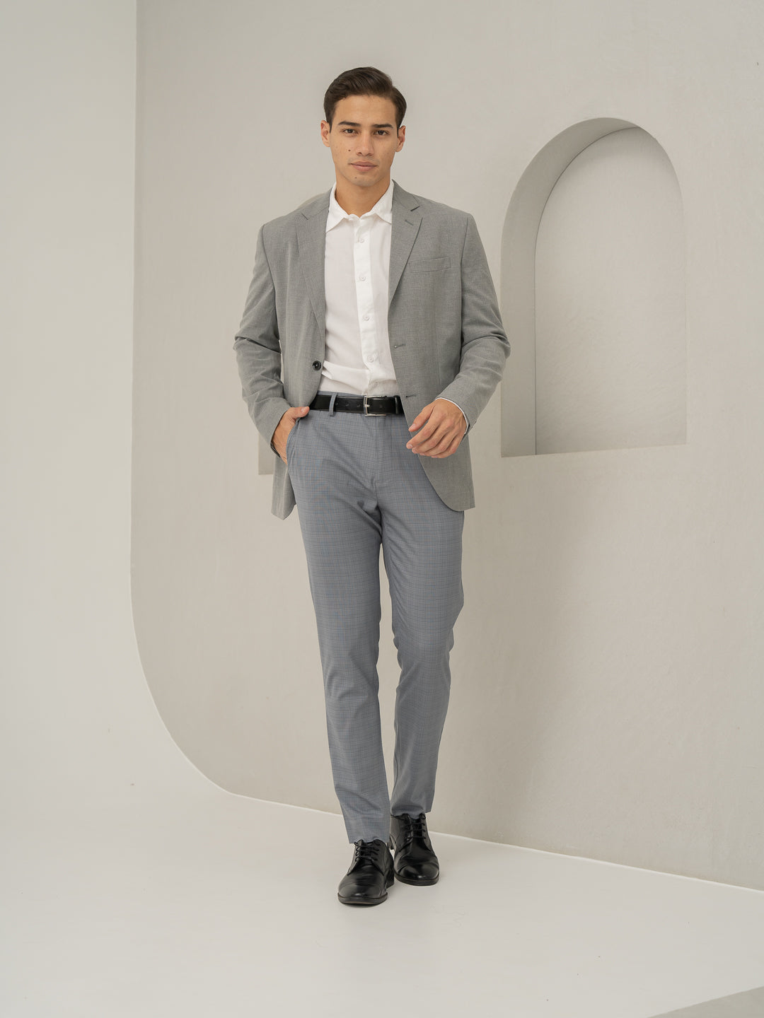 Dolphin Grey Checks Slim Fit Stretch Formal Pant