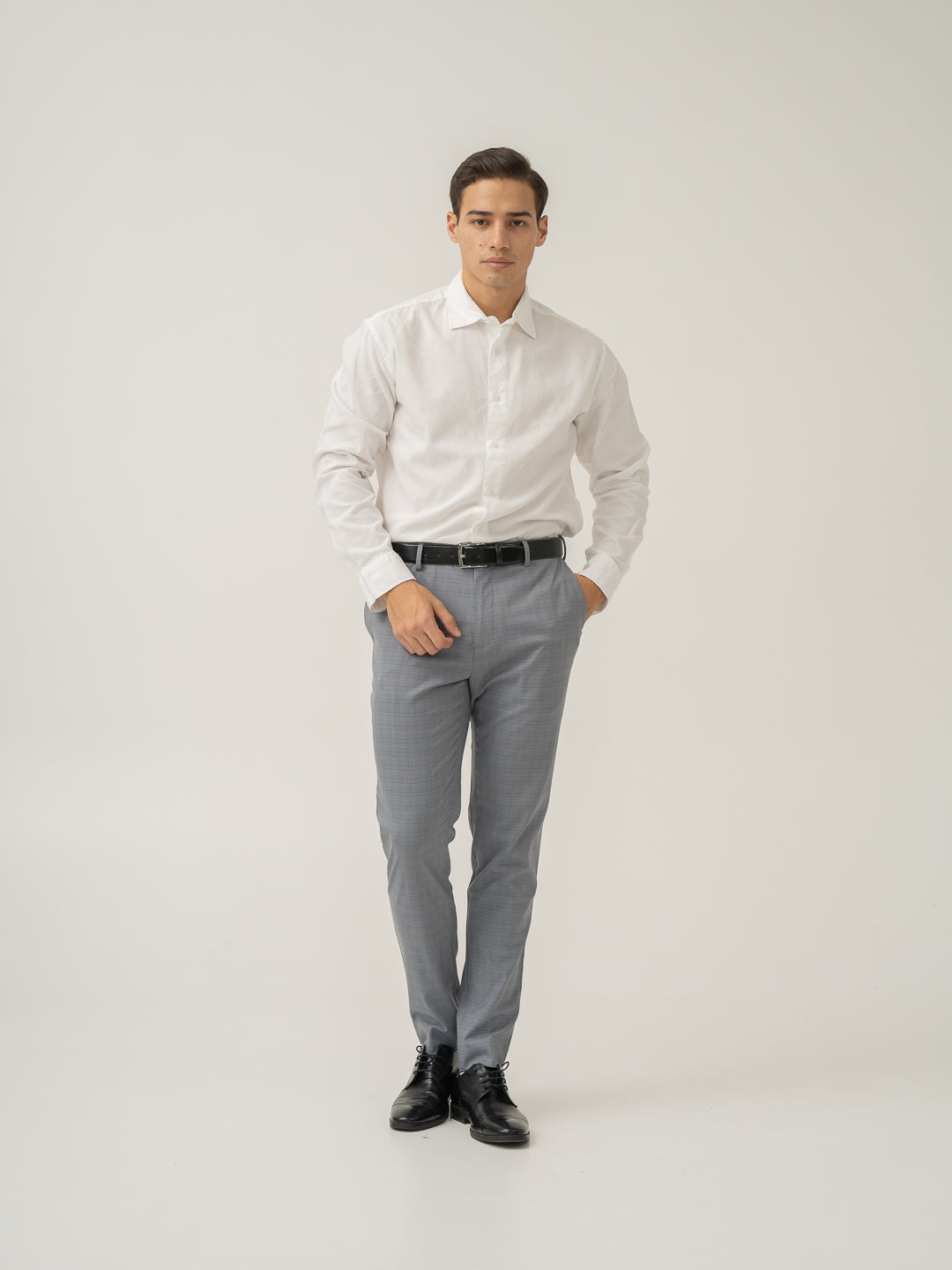 Dolphin Grey Checks Slim Fit Stretch Formal Pant