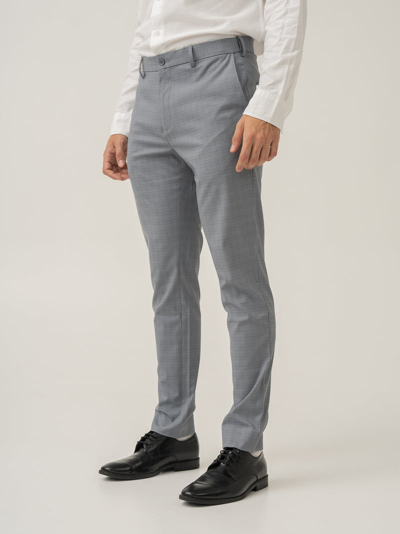 Dolphin Grey Checks Slim Fit Stretch Formal Pant