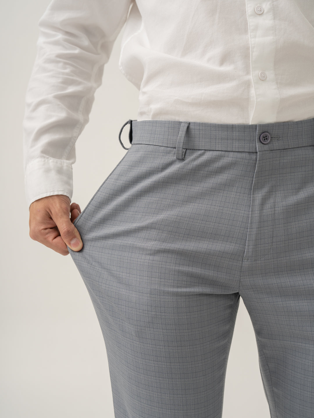 Dolphin Grey Checks Slim Fit Stretch Formal Pant