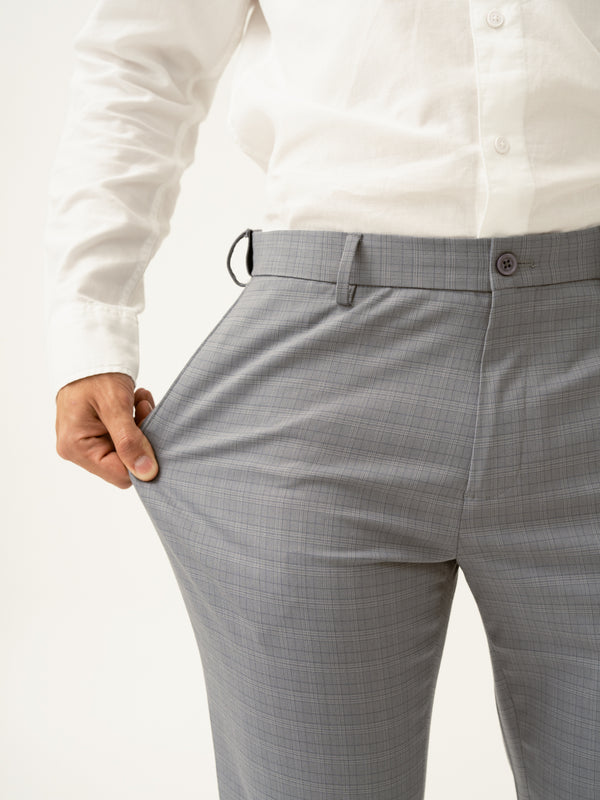 Dolphin Grey Checks Slim Fit Stretch Formal Pant