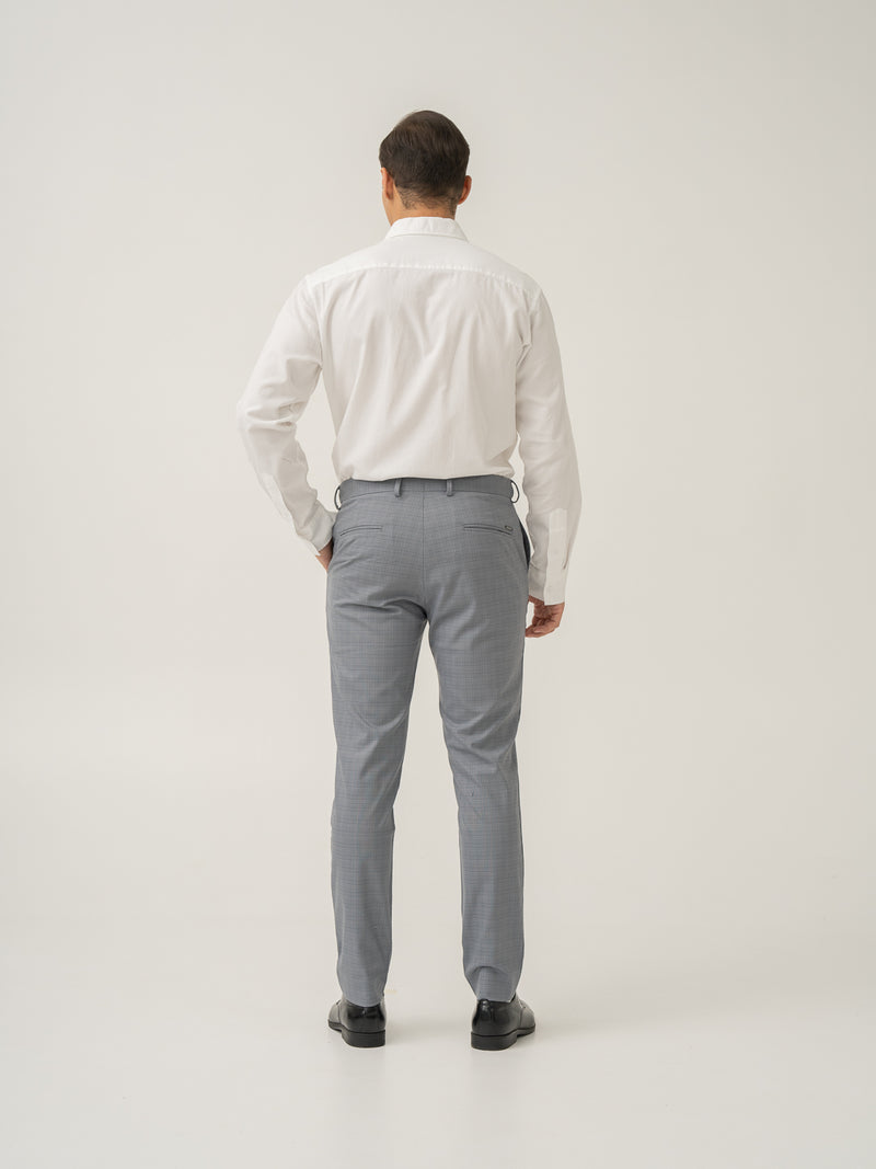 Dolphin Grey Checks Slim Fit Stretch Formal Pant