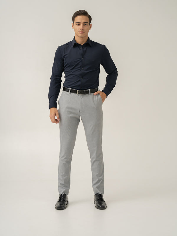 Armour Grey Micro Checks Slim Fit Stretch Formal Pant