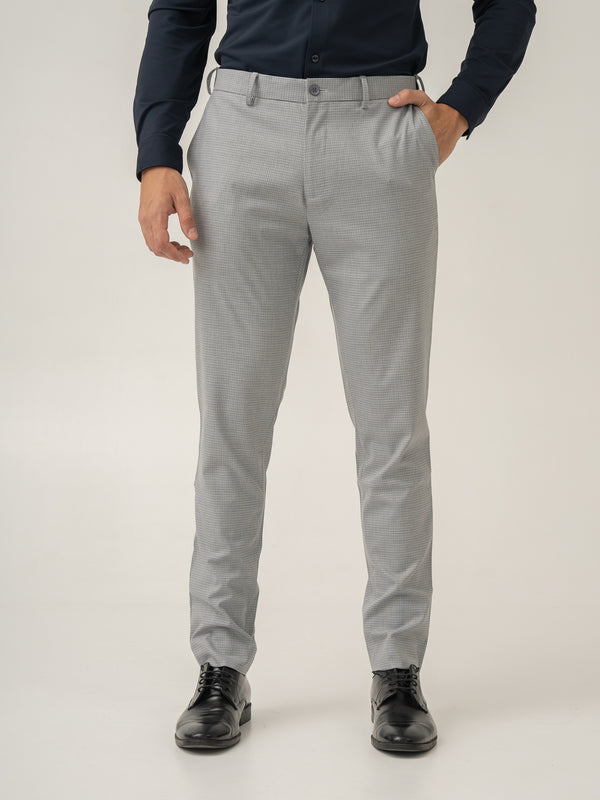 Armour Grey Micro Checks Slim Fit Stretch Formal Pant