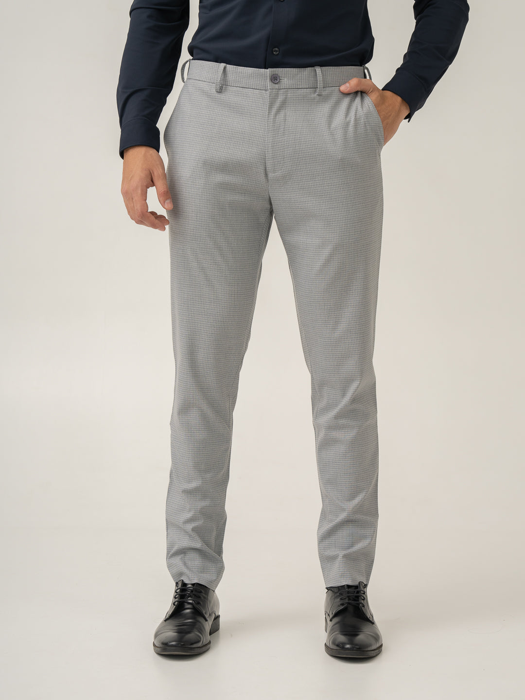 Marble Grey Micro Checks  Stretch Pants