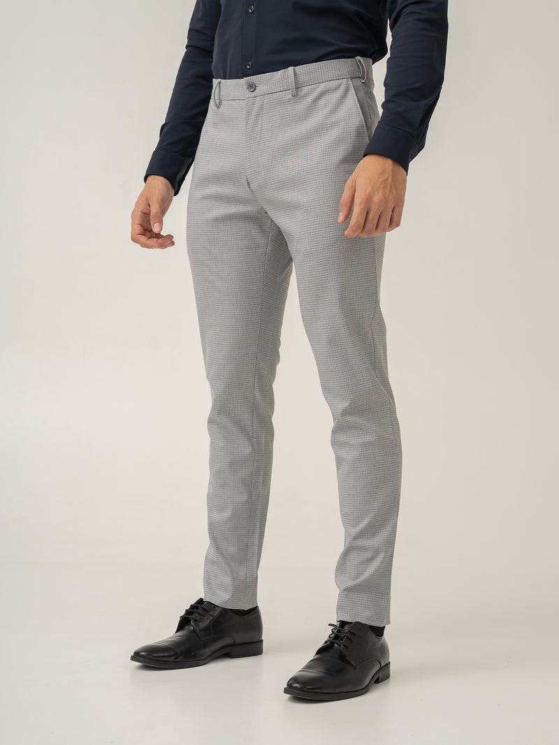 Armour Grey Micro Checks Slim Fit Stretch Formal Pant