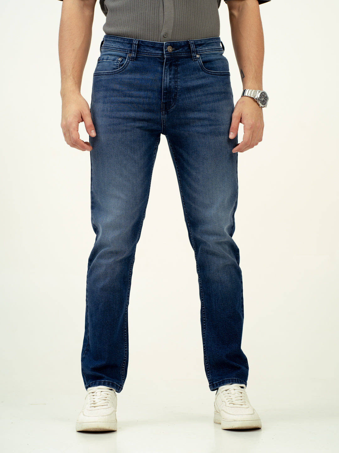 Faded Blue Whiskered Slim Fit Jeans