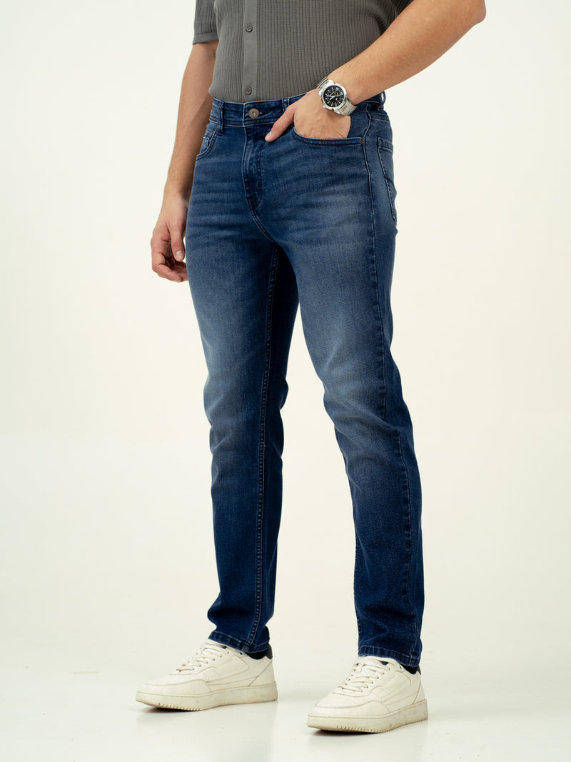 Faded Blue Whiskered Slim Fit Jeans