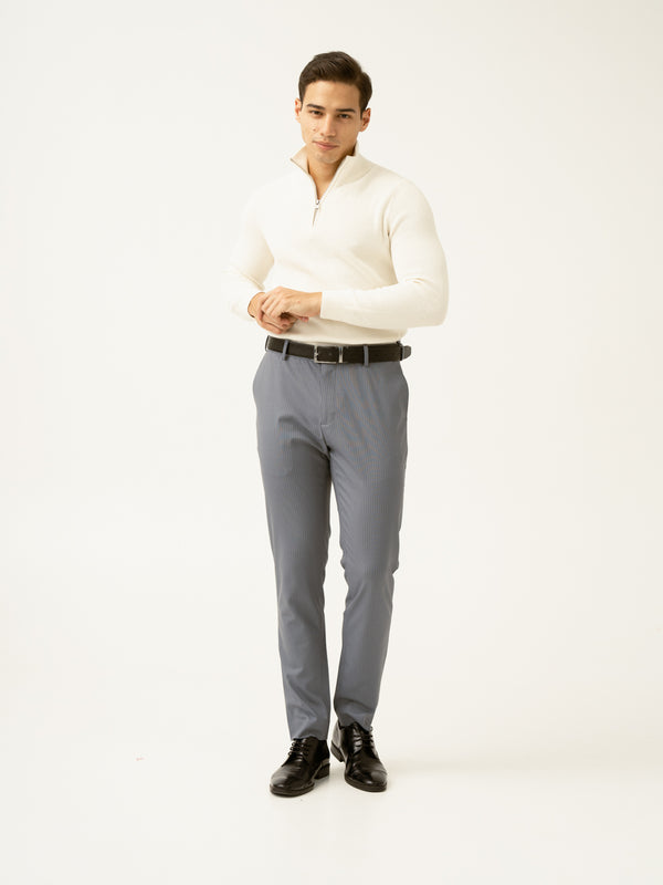 Ash Grey Stripes Slim Fit Stretch Formal Pants