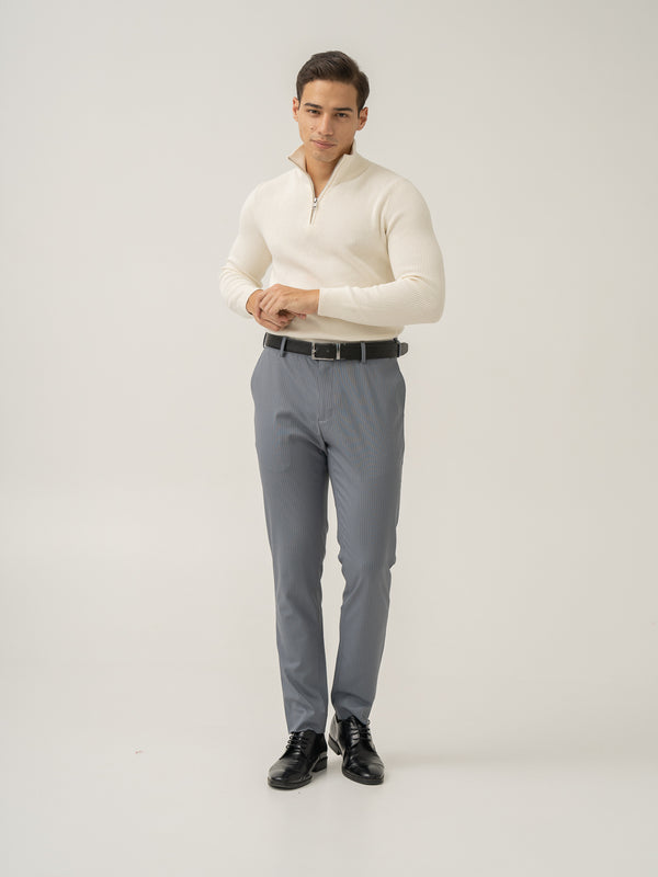 Ash Grey Stripes Slim Fit Stretch Formal Pants