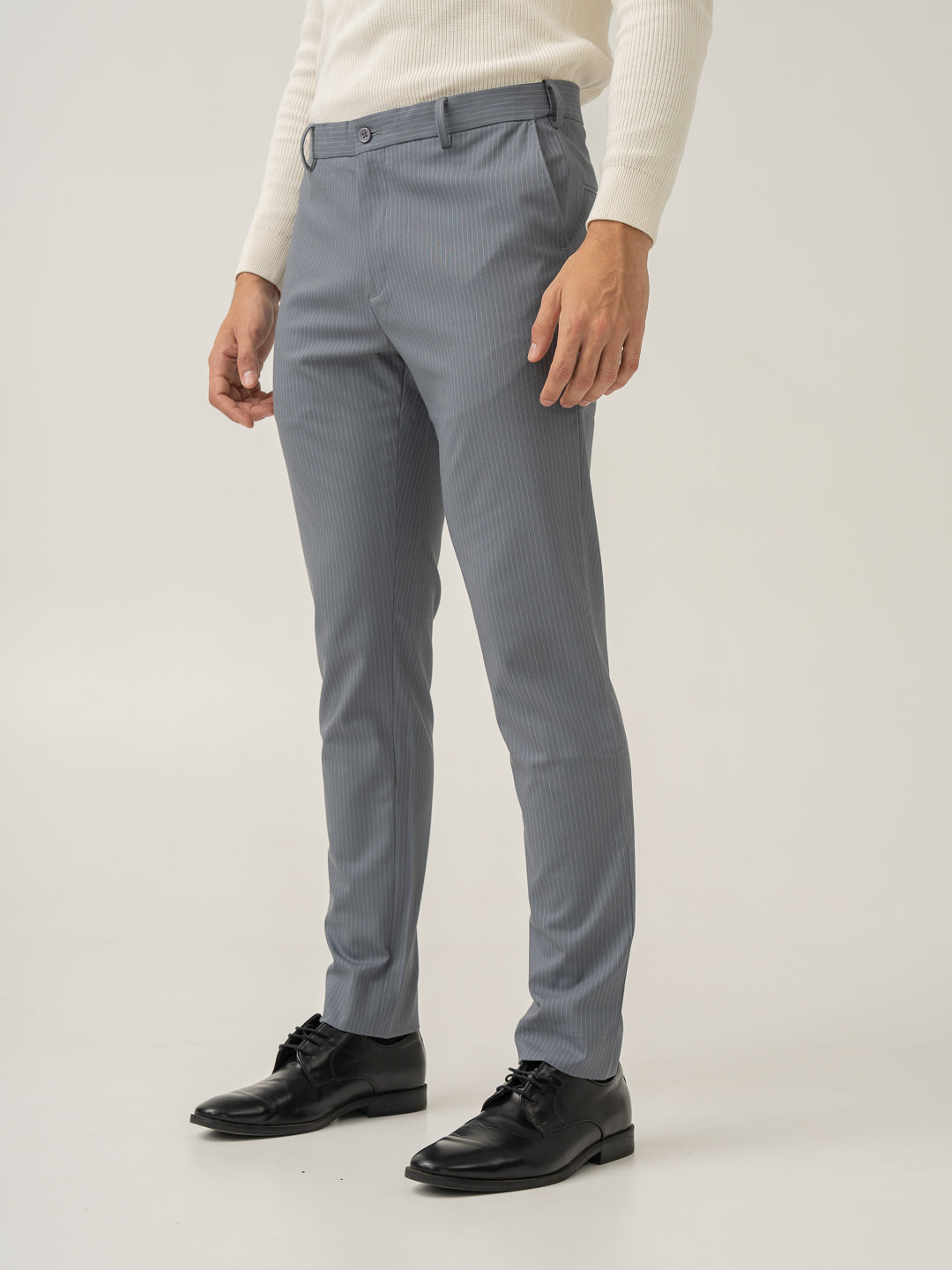 Ash Grey Stripes Slim Fit Stretch Formal Pants