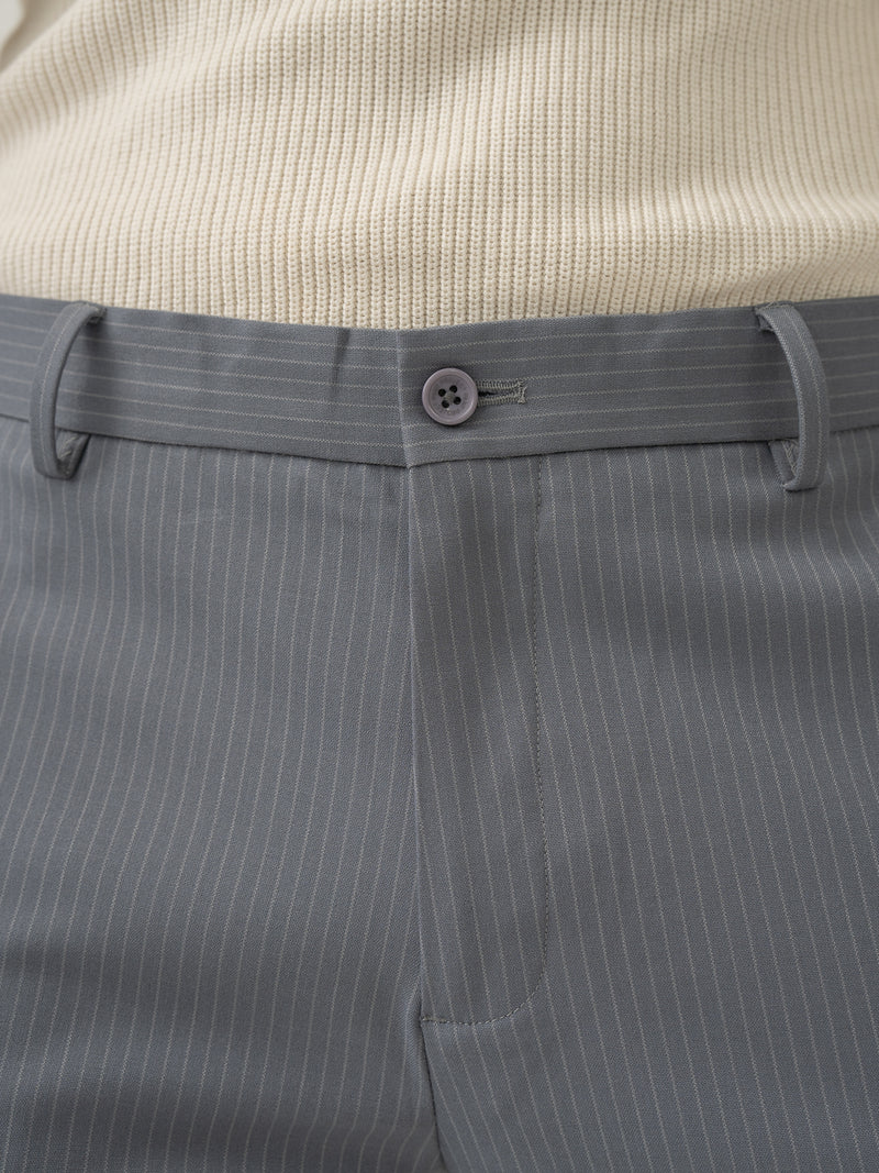 Mist Grey Stripes Stretch Formal Pants