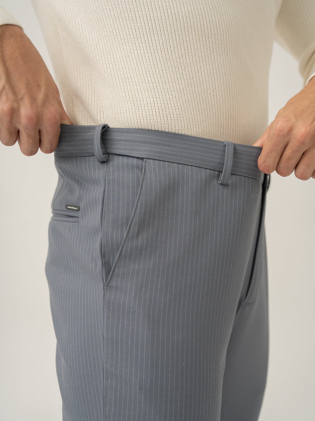 Mist Grey Stripes Stretch Formal Pants