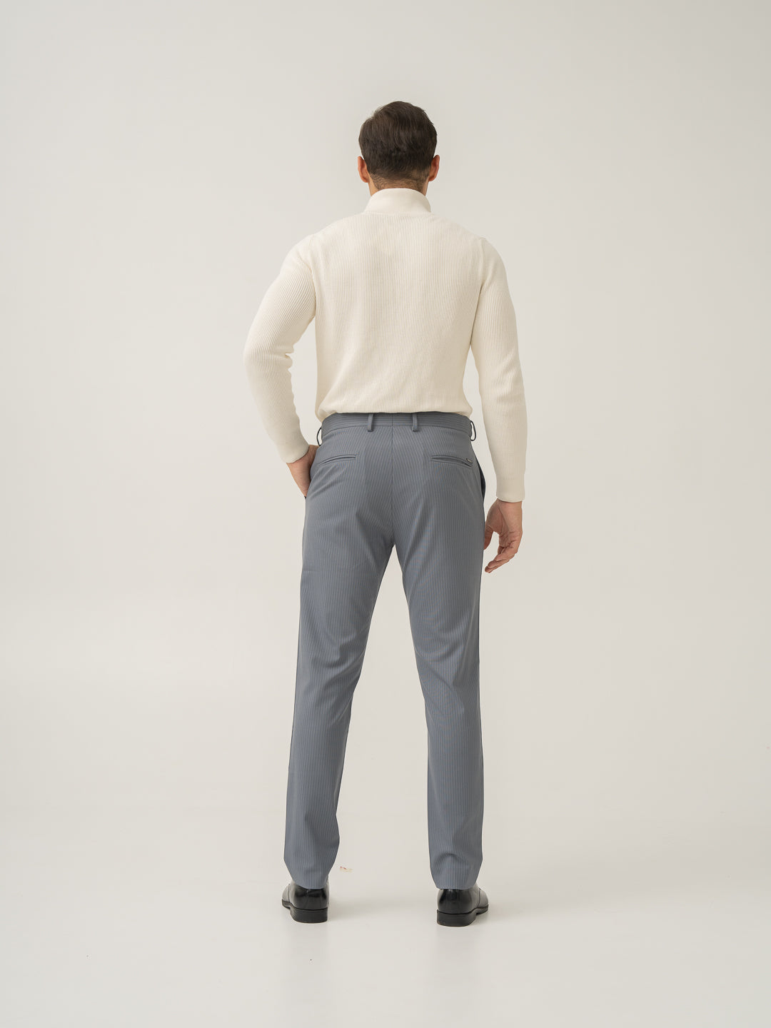 Ash Grey Stripes Slim Fit Stretch Formal Pants