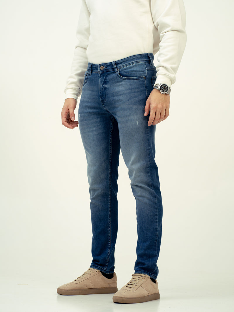 Glacier Blue Damaged Slim Fit Jeans