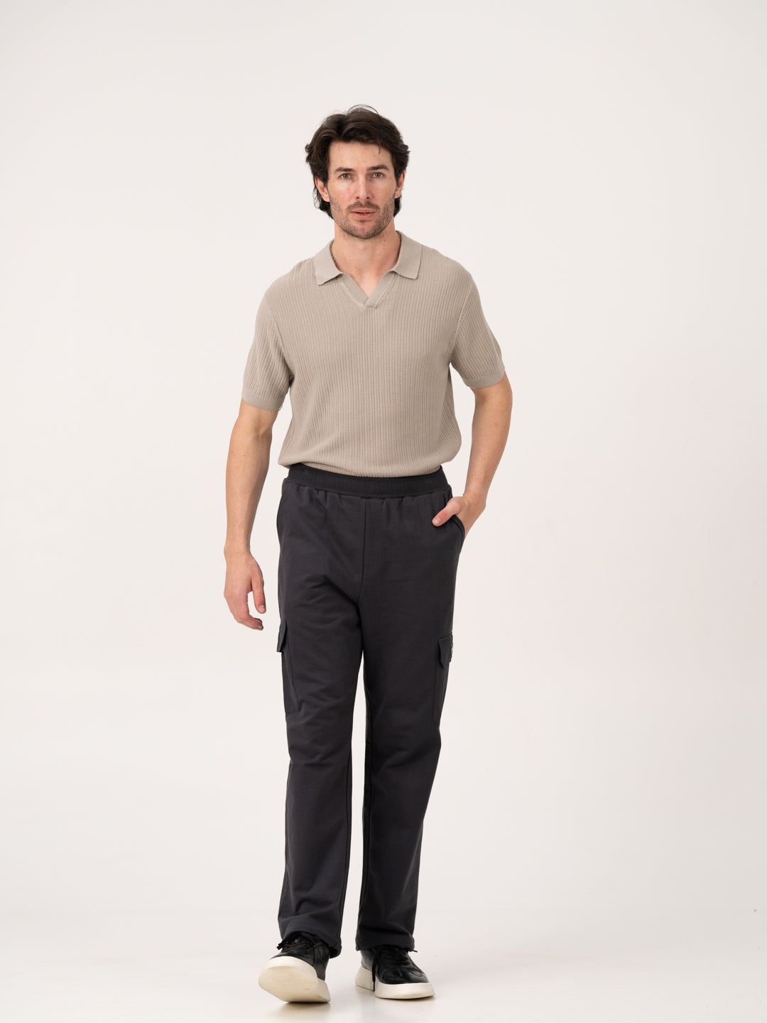 Neutral Grey Relaxed Fit Cargo Sweatpants