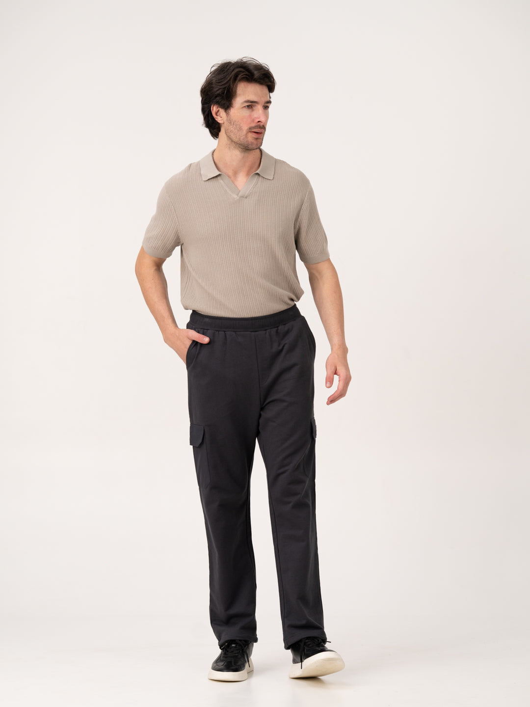 Neutral Grey Relaxed Fit Cargo Sweatpants