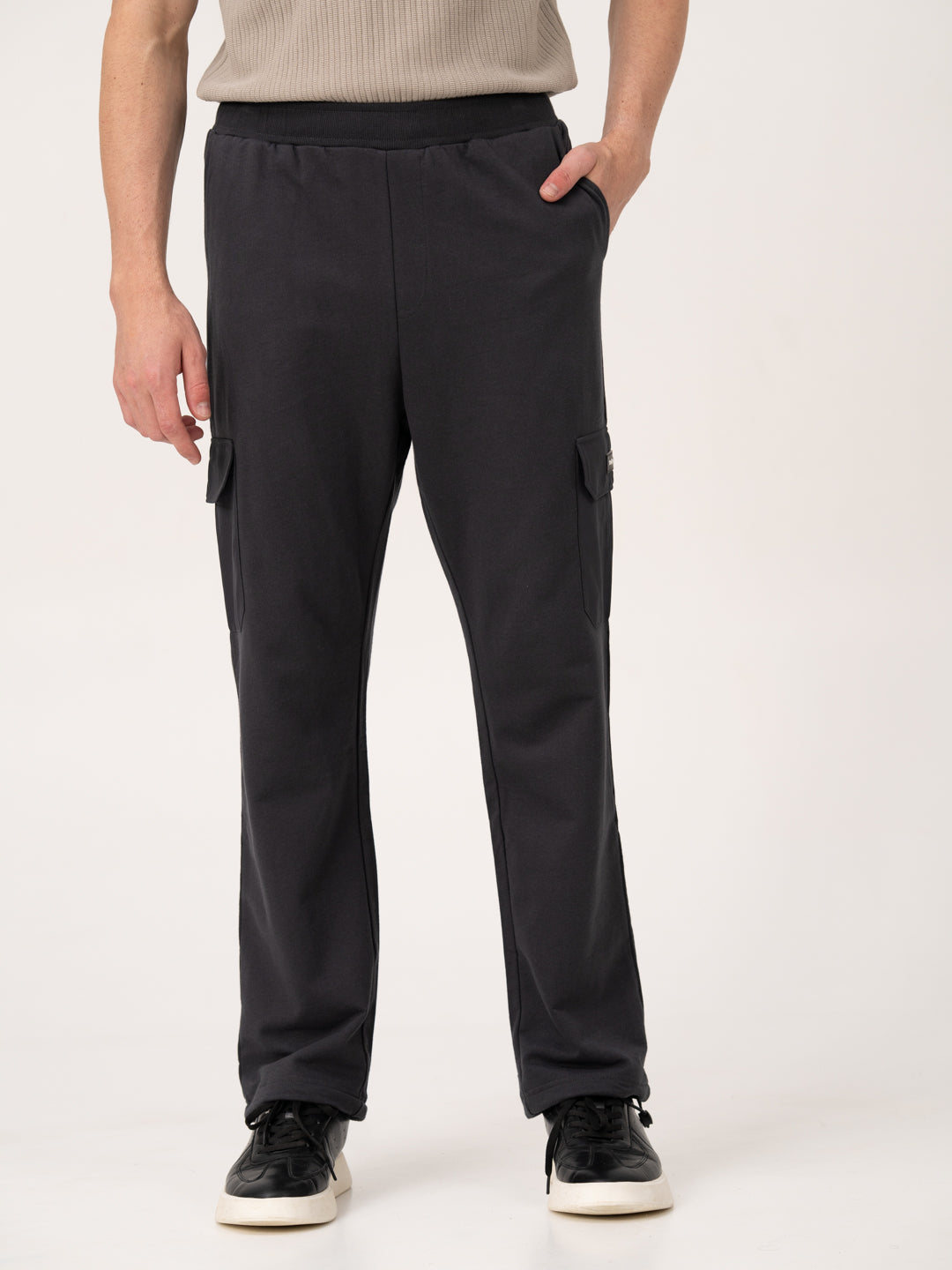 Neutral Grey Relaxed Fit Cargo Sweatpants