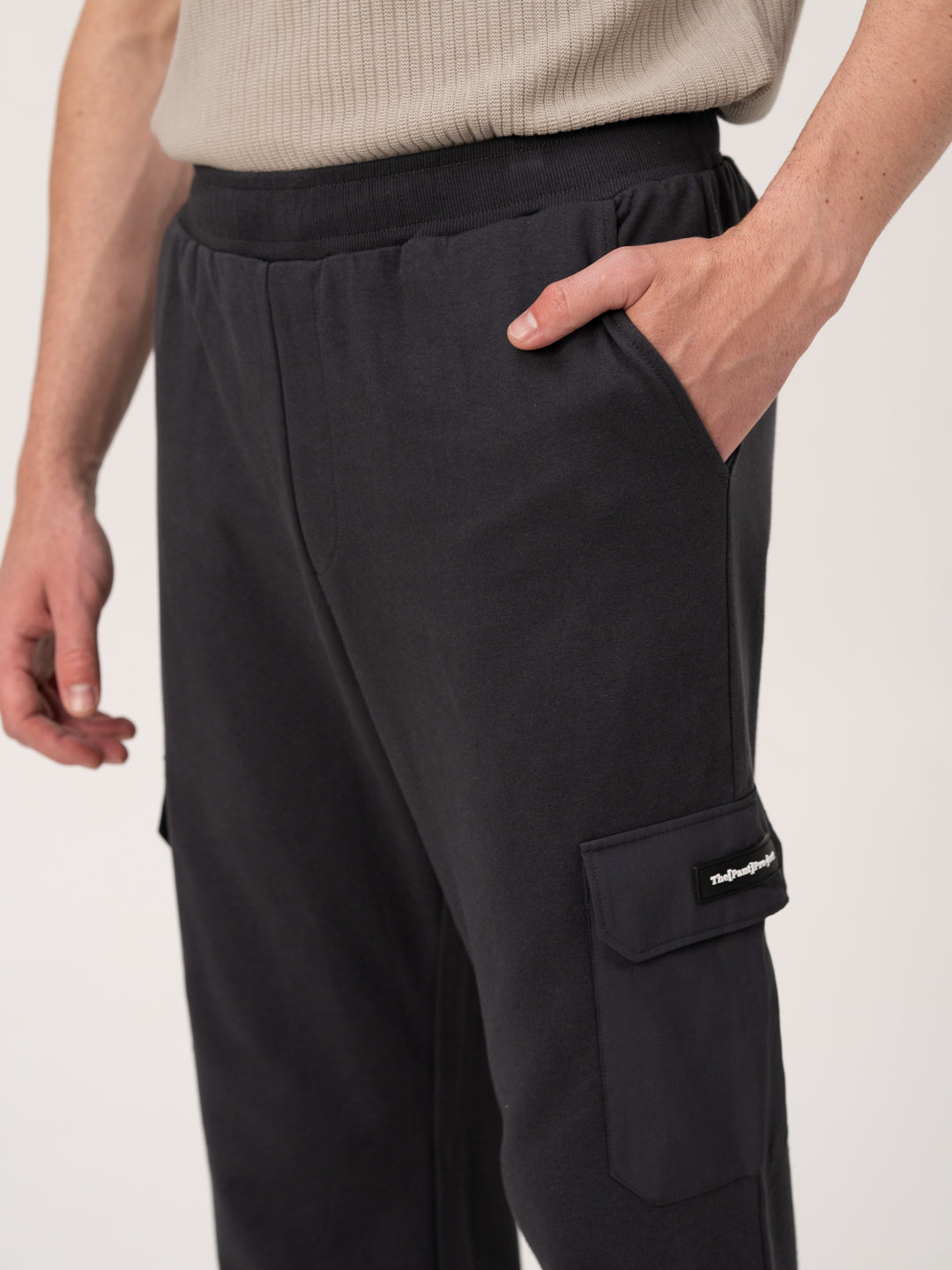 Neutral Grey Relaxed Fit Cargo Sweatpants