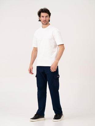 Calm Navy Relaxed Fit Cargo Sweatpants