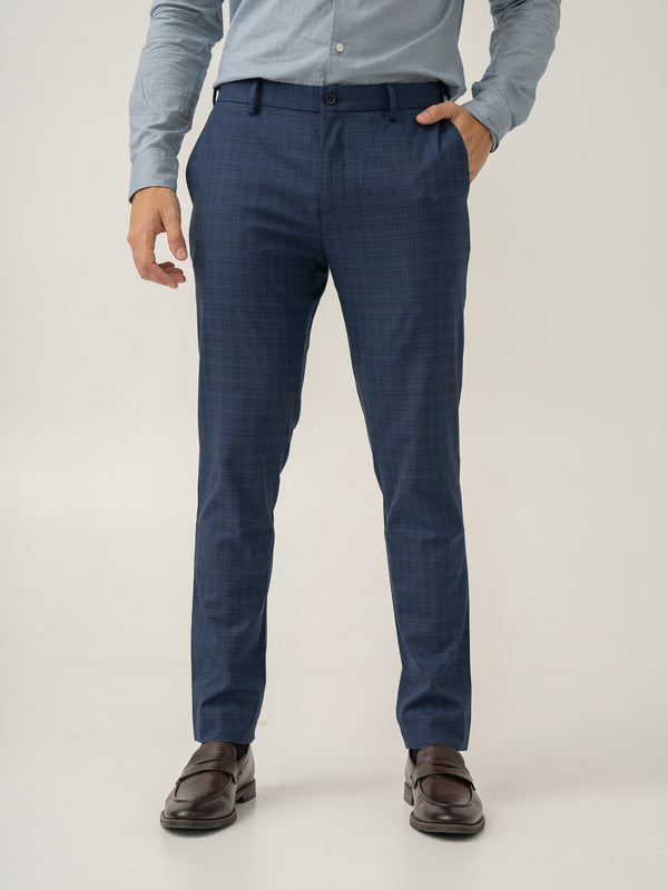 Abyss Blue Checks Stretch Formal Pants