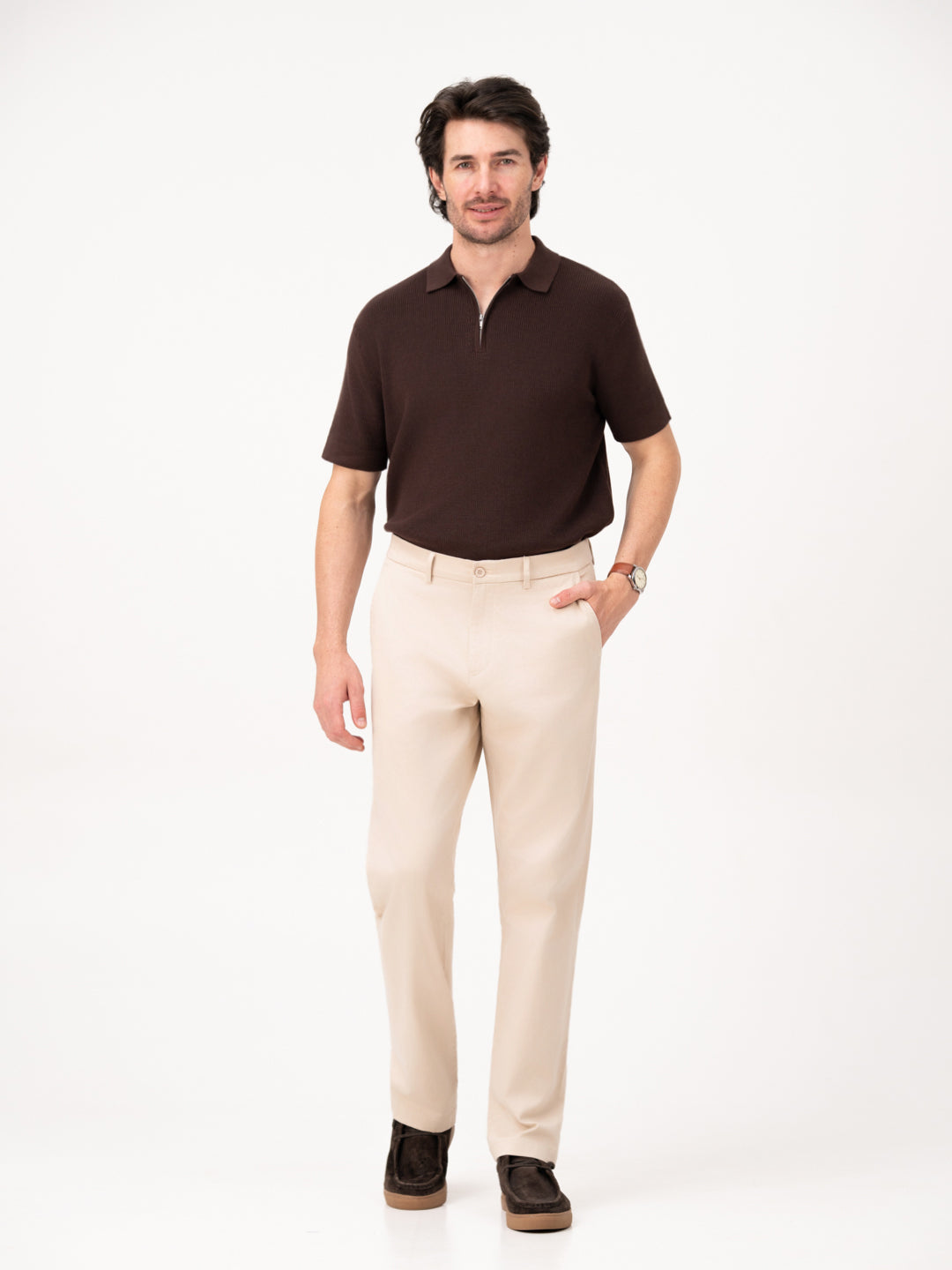 Lumora Cream Relaxed Fit Stretch Chinos for Men