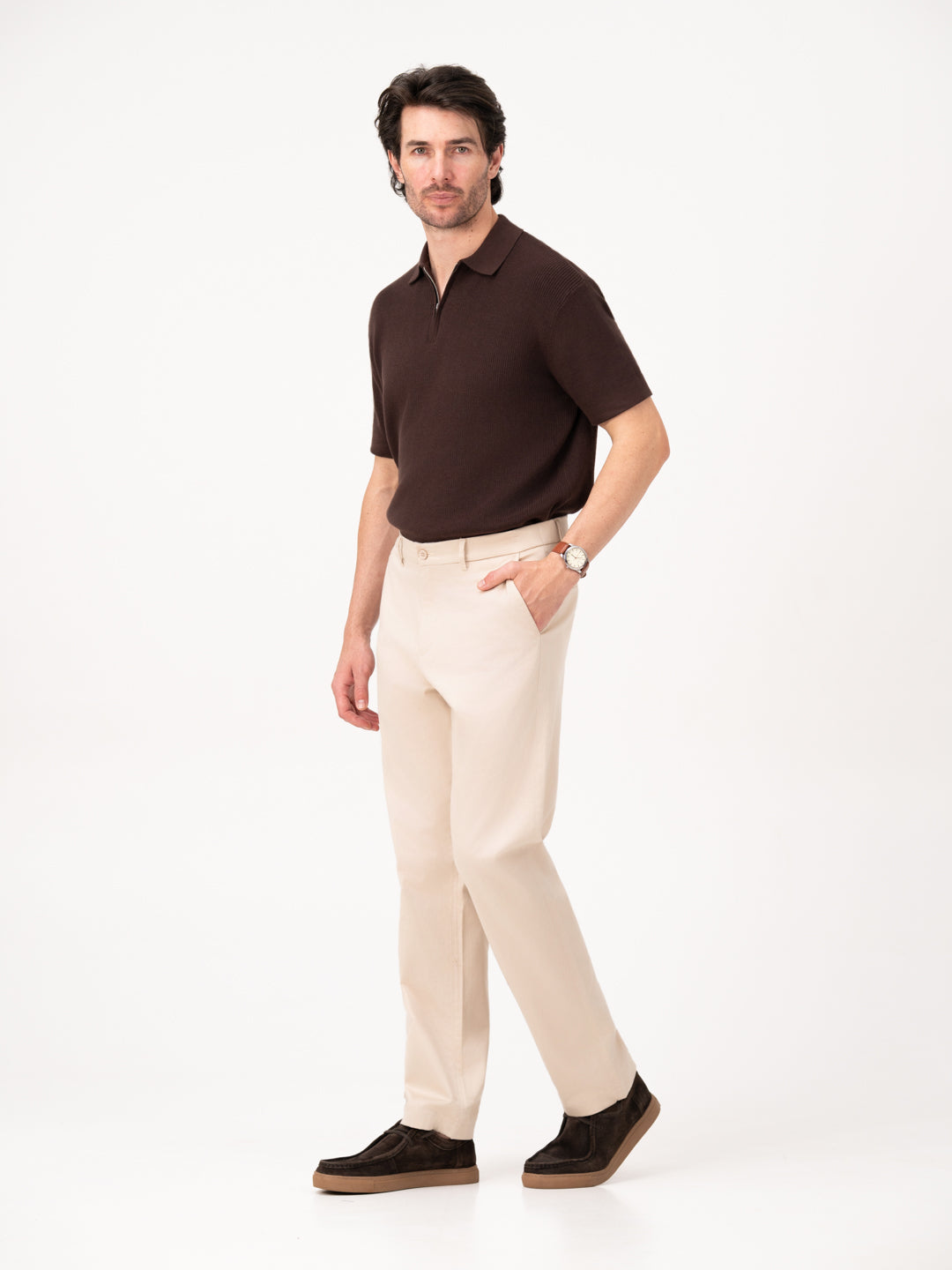 Lumora Cream Relaxed Fit Stretch Chinos for Men