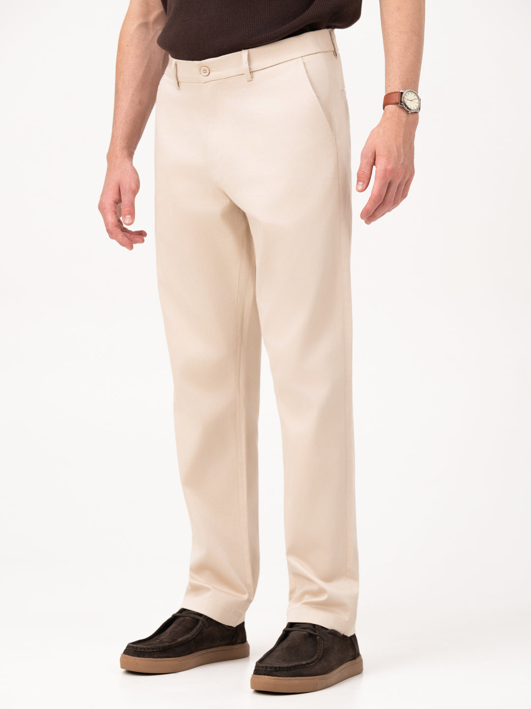 Lumora Cream Relaxed Fit Stretch Chinos for Men