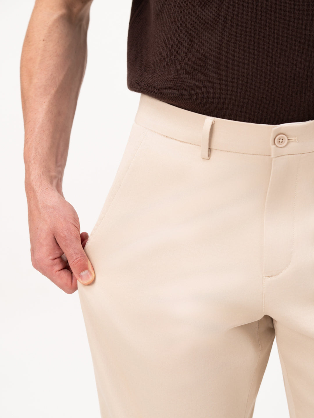 Lumora Cream Relaxed Fit Stretch Chinos for Men