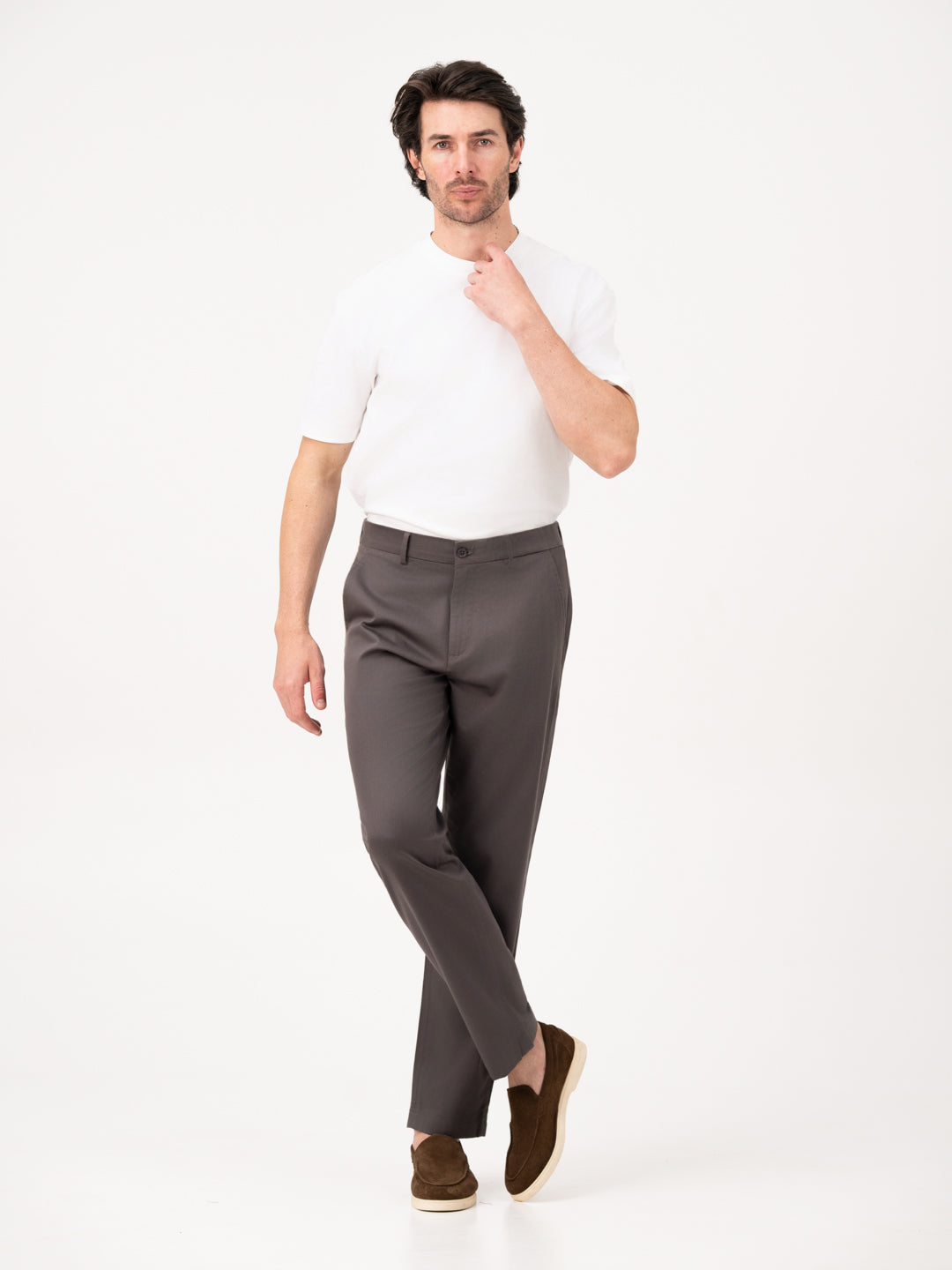 Ashvane Grey Relaxed Fit Stretch Chinos for Men