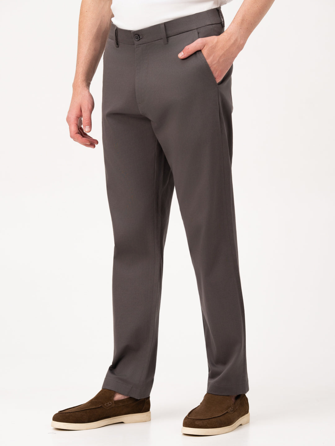 Ashvane Grey Relaxed Fit Stretch Chinos for Men