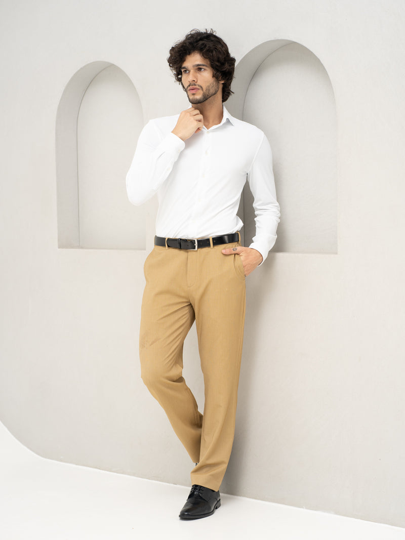 Cobblestone Khaki Textured Water Repellent Relaxed Fit Stretch Formal Pant