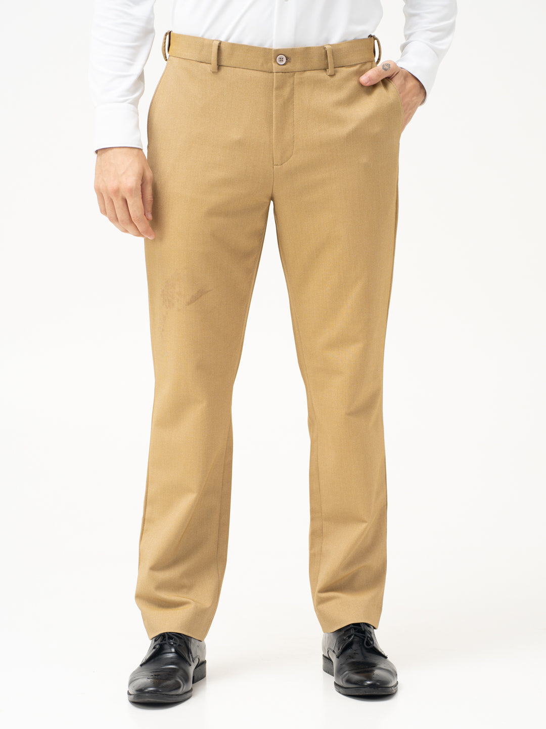 Cobblestone Khaki Textured Water Repellent Relaxed Fit Stretch Formal Pant