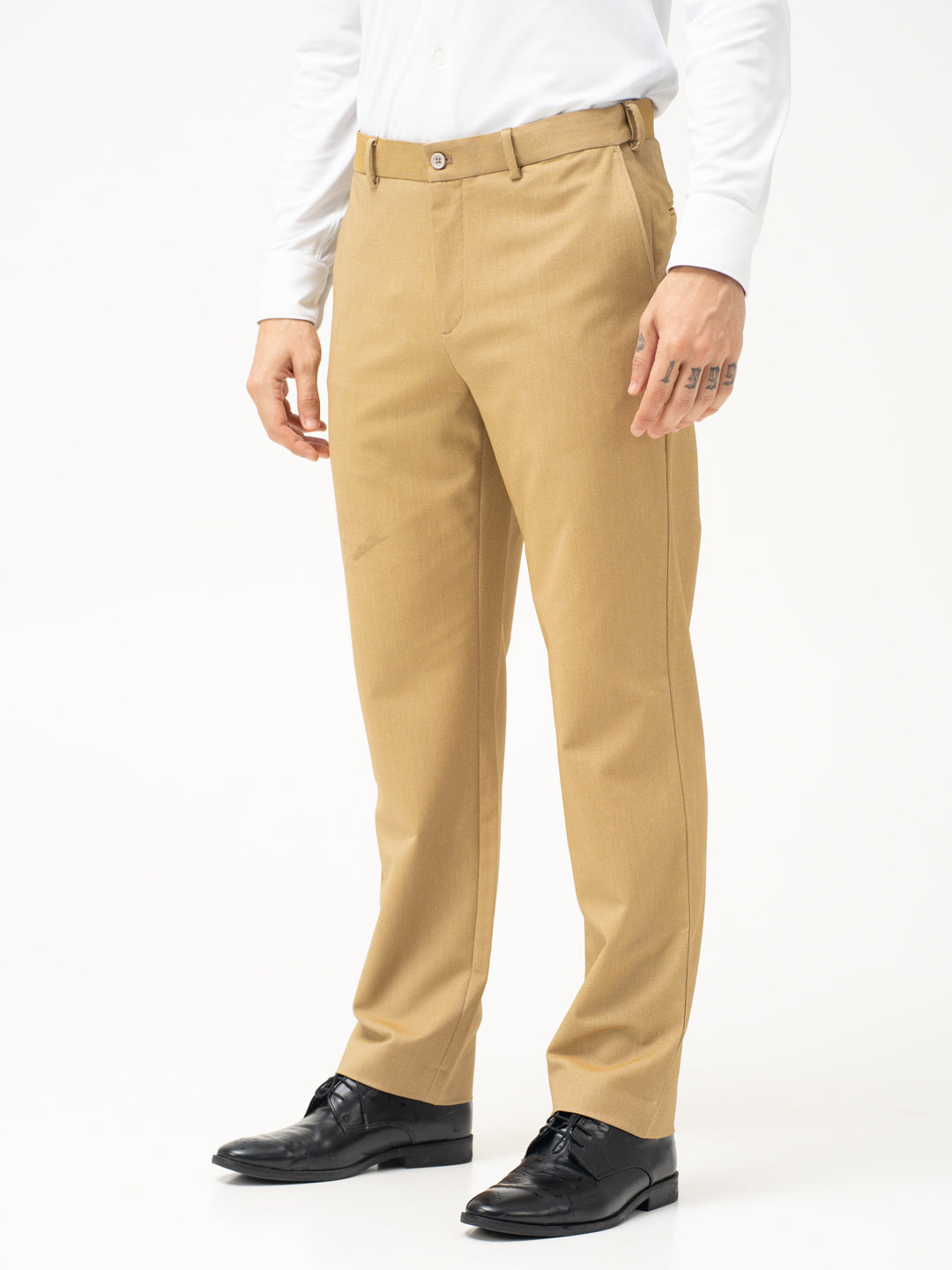Cobblestone Khaki Textured Water Repellent Relaxed Fit Stretch Formal Pant