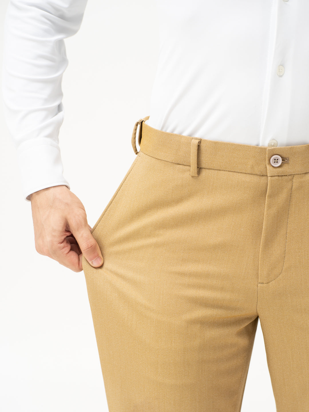 Cobblestone Khaki Textured Water Repellent Relaxed Fit Stretch Formal Pant