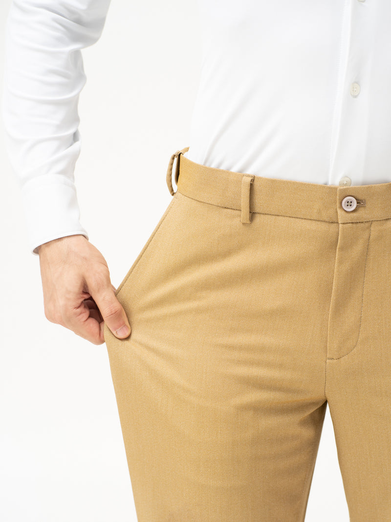 Cobblestone Khaki Textured Water Repellent Relaxed Fit Stretch Formal Pant