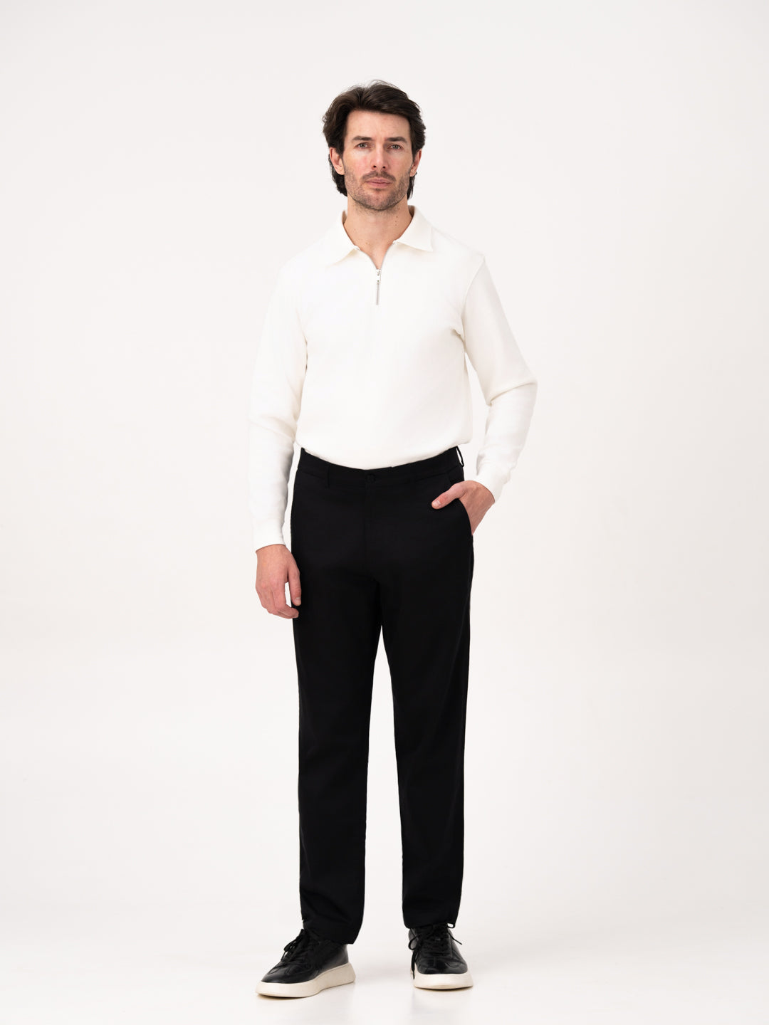 Noctara Black Relaxed Fit Stretch Chinos for Men