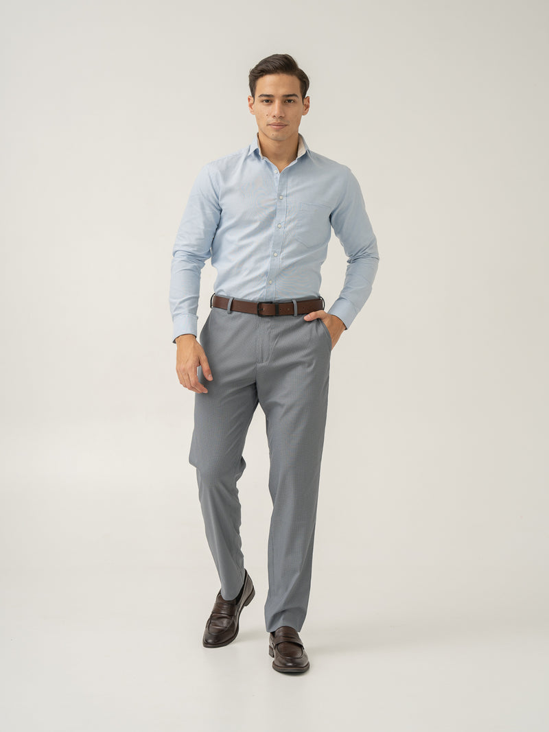 Elephant Grey Mini Checks Relaxed Fit Stretch Formal Pants