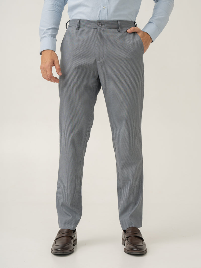 Elephant Grey Mini Checks Relaxed Fit Stretch Formal Pants