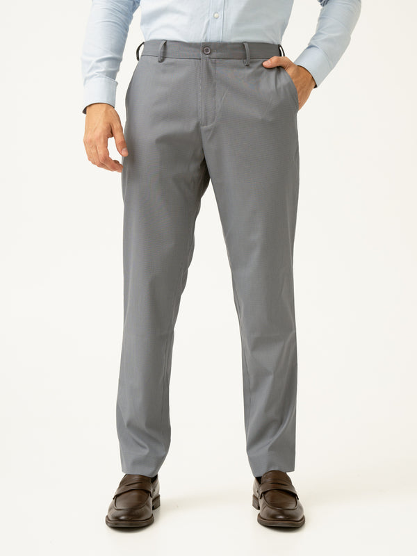 Elephant Grey Mini Checks Relaxed Fit Stretch Formal Pants