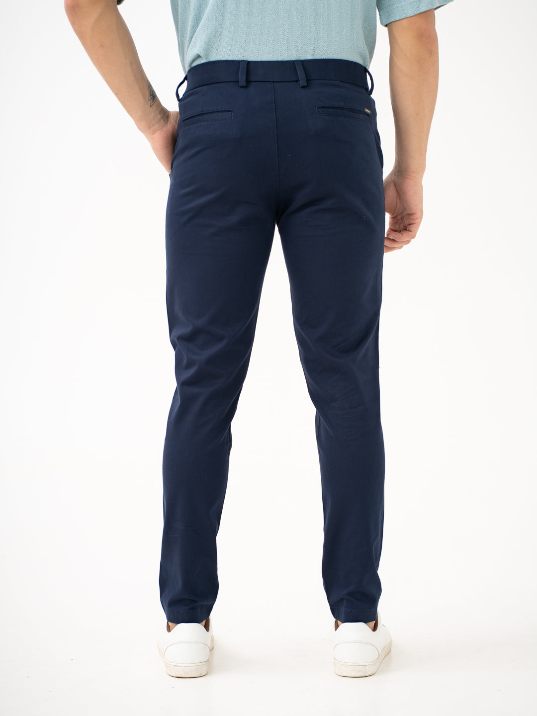Buy Men Navy Blue Slim Fit Chinos - Main Image