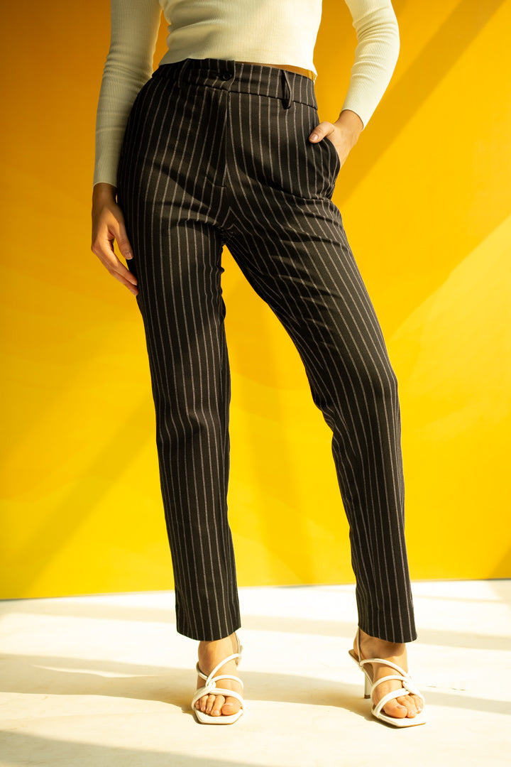 Black Stripe Power-Stretch Women Pants