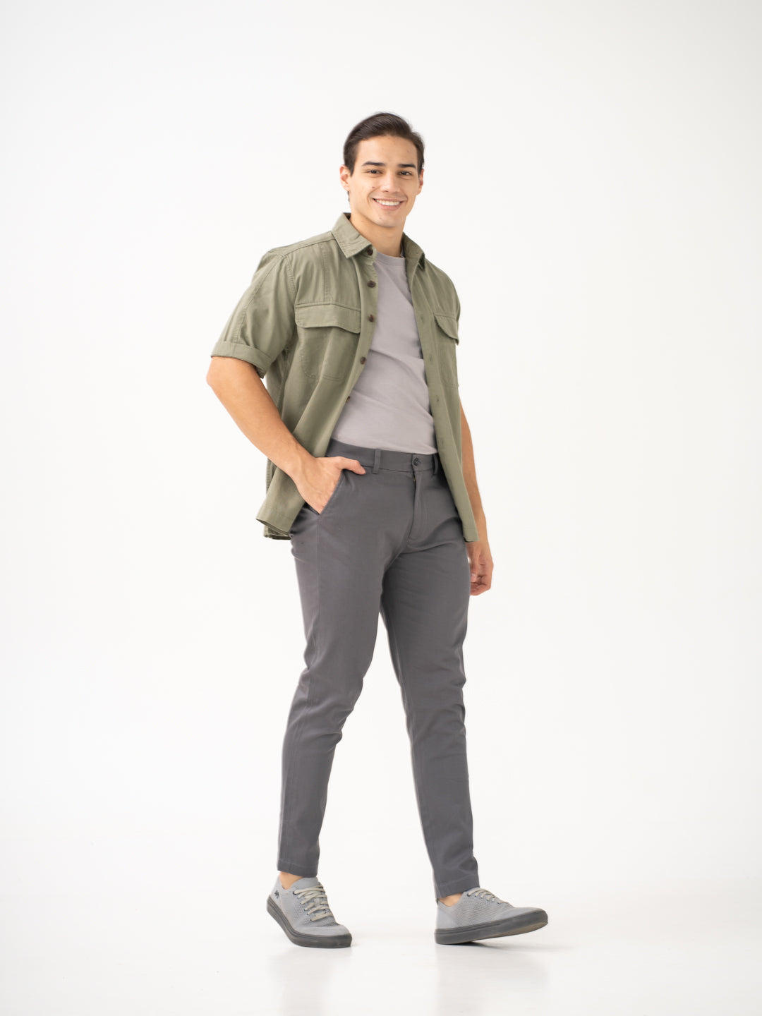 Goal Grey Slim Fit Stretch Chinos