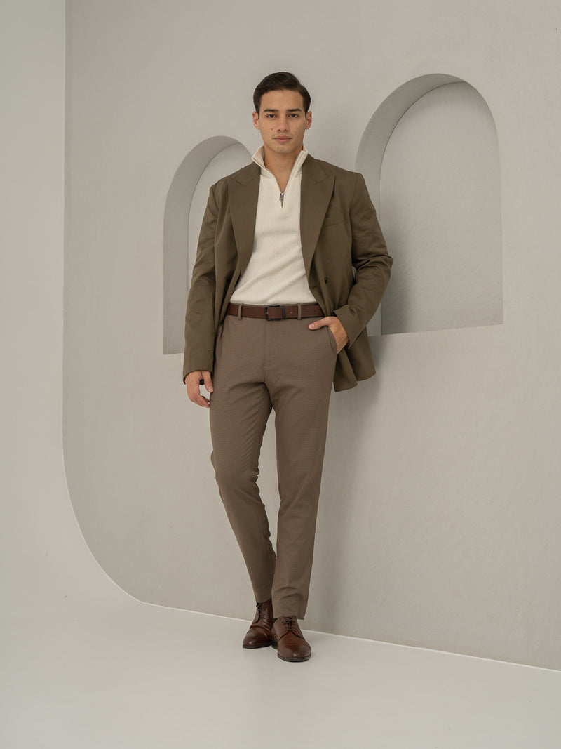 Umber Brown Micro Checks Stretch Formal Pants