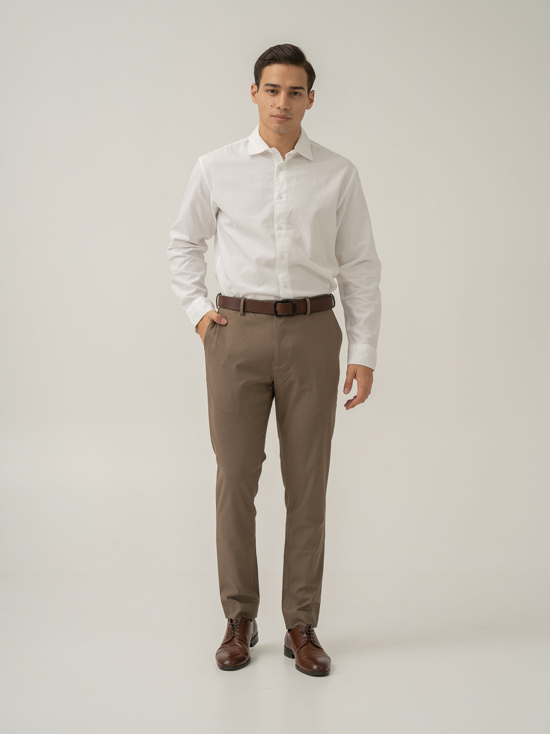 Umber Brown Micro Checks Stretch Formal Pants