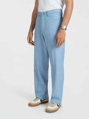 Korean Blue Relaxed Fit Pintuck Pants