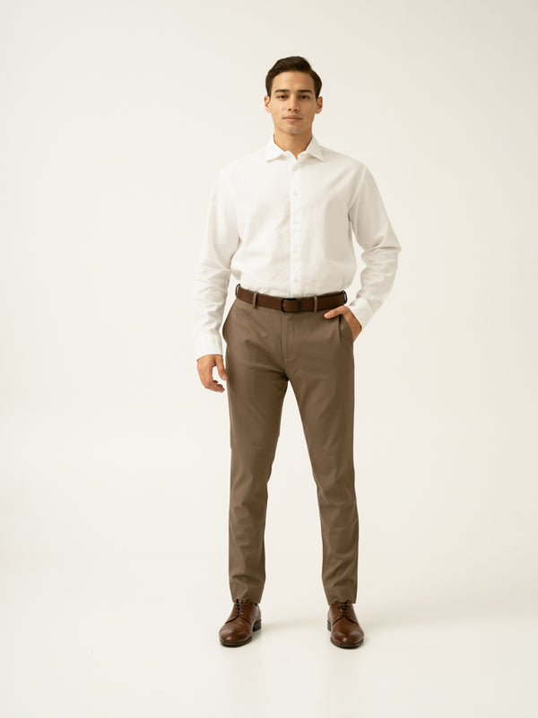 Hazel Brown Micro Checks Slim Fit Stretch Formal Pant