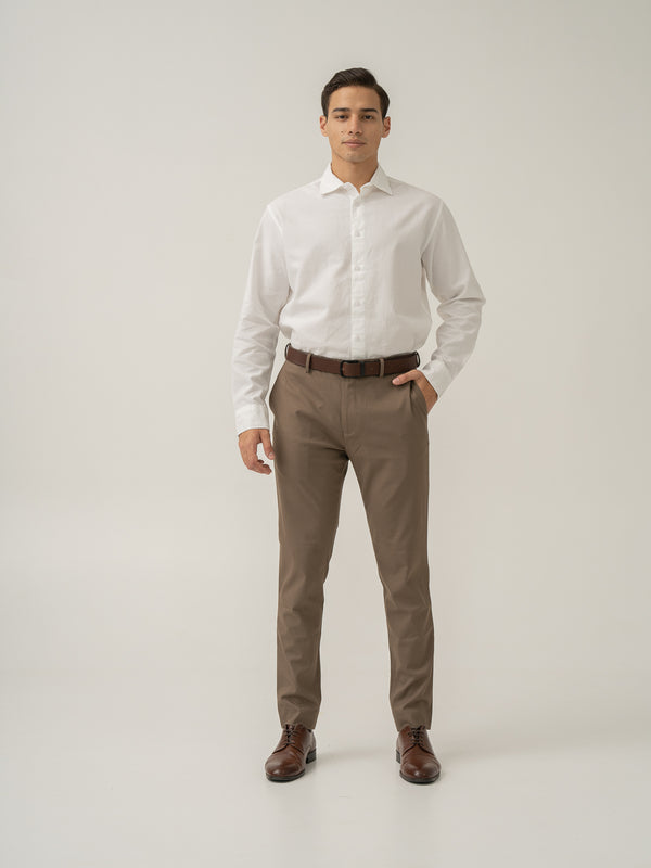 Hazel Brown Micro Checks Slim Fit Stretch Formal Pant