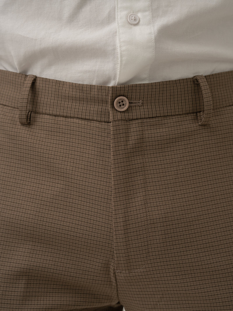 Umber Brown Micro Checks Stretch Formal Pants