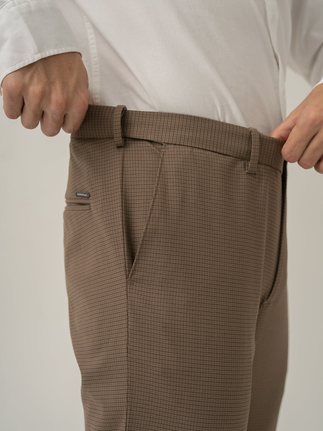 Umber Brown Micro Checks Stretch Formal Pants